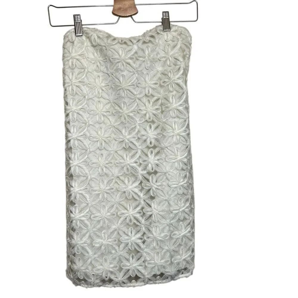 NWT WeWoreWhat Women's Ivory Lattice Lace Strapless A-Line Mini Dress Size 4